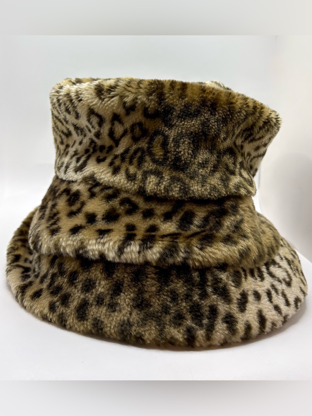 Vintage Leopard Print Faux Fur Soft Fuzzy Bucket Hat Made in USA One Size